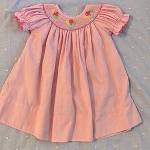 Smocked birthday balloon dress in pink gingham - 12M - petit Bebe